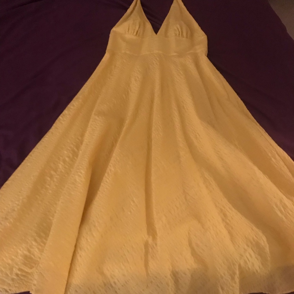 NEW J Crew yellow cotton searsucker halter dress.